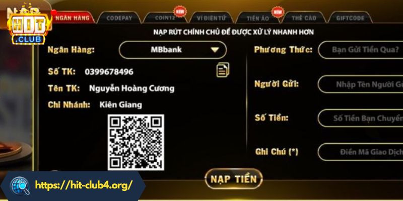 Hướng dẫn quy trình nạp tiền HITCLUB nhanh chóng